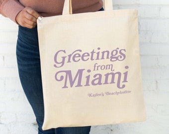 Miami Wedding Tote - Custom Tote Bag -  Wedding Favor - Miami Bachelorette Bag - Greetings From Miami - Wedding Tote - Miami Bachelorette