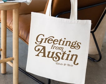 Austin Bröllopsväska - Anpassad tygväska - Bröllopsgåva - Austin Möhippa Väska - Hälsningar från Texas - Bröllopsväska - Dallas Möhippa