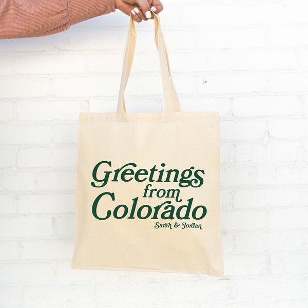 Colorado Wedding Tote - Custom Wedding Tote Bag -  Wedding Favor - Colorado Wedding Tote Bag - Greetings From Colorado - Wedding Tote Bag
