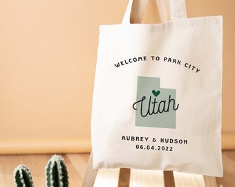 Utah Wedding Tote - Custom Wedding Tote Bag - Utah Wedding Favor - Park City Utah Tote Bag - Dallas Wedding - Salt Lake City Wedding