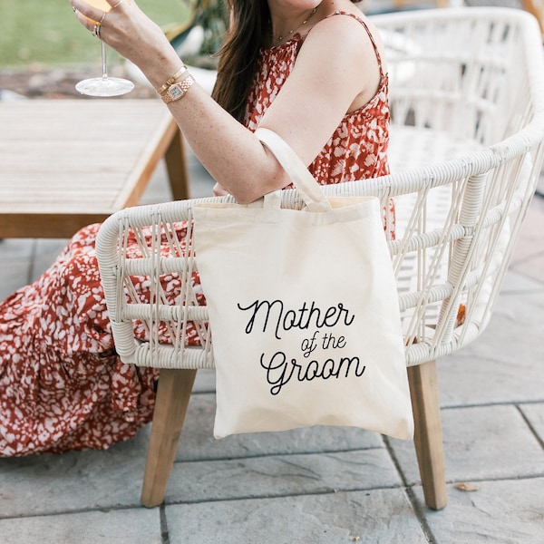 Mother of Groom- Personalized Script Tote - Wedding Welcome Bag - Bridal Party Tote - Custom Mother of Groom Tote - Mother of Groom Gift Bag