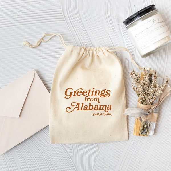 Greetings from Alabama - Birmingham Wedding Bag - Alabama Wedding Favor - Destination Wedding Favors - Auburn Wedding Favor Bag