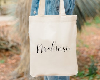 Personalized Script Tote Bag - Wedding Welcome Bag - Bachelorette Party Tote - Custom Bridesmaid Tote - Bridal Party Bag - Bridesmaid Gift