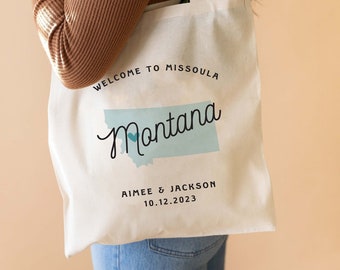 Montana Wedding Tote - Custom Wedding Tote Bag - Montana Wedding Favor - Ohio Tote  - Missoula Wedding Tote Bag - Whitefish Welcome Bag
