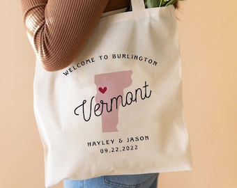 Vermont Wedding Tote - Custom Wedding Tote Bag - Vermont Wedding Favor - Burlington Vermont Tote Bag - Vermont Wedding Welcome Bag