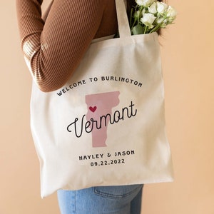 Vermont Wedding Tote - Custom Wedding Tote Bag - Vermont Wedding Favor - Burlington Vermont Tote Bag - Vermont Wedding Welcome Bag