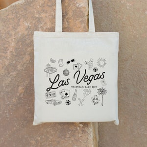 Tote Vegas dibujado a mano - Totes de bienvenida de boda de destino - Tote de bienvenida de Las Vegas - Tote de despedida de soltera de Las Vegas - Bolso de mano de boda de destino