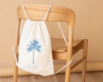 Custom Backpack - Bridesmaid Backpack - Tropical Wedding - Custom Bridal Backpack - Palm Tree Bach Party - Personalized Cotton Pack