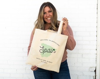 Spain Wedding Tote - Custom Wedding Tote Bag - Destination Wedding Favor - Barcelona Tote Bag - Madrid Wedding