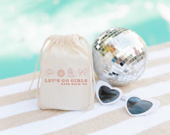 Bolsa de despedida de soltera de vaquera disco - Bolsa de resaca Western Bach - Bolsas de bienvenida de viaje para niñas - Bolsas para niñas Let's Go - Favor de boda -Bolsa de kit de resaca