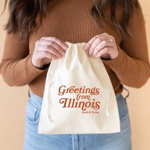 Saluti dall'Illinois - Borsa per matrimonio Chicago - Bomboniera per matrimonio Illinois - Bomboniere per matrimonio di destinazione - Borsa per bomboniere per matrimonio Illinois