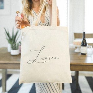 Personalized Script Tote Bag - Wedding Welcome Bag - Bachelorette Party Tote - Custom Bridesmaid Tote - Bridal Party Bag - Bridesmaid Gift