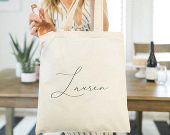 Personalized Script Tote Bag - Wedding Welcome Bag - Bachelorette Party Tote - Custom Bridesmaid Tote - Bridal Party Bag - Bridesmaid Gift