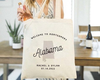 Sac fourre-tout Alabama - sac fourre-tout mariage personnalisé - cadeau de mariage Alabama - fourre-tout mariage Birmingham - sac de bienvenue Gulf Shores