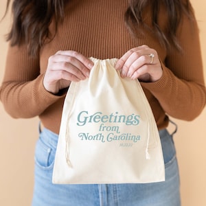 Greetings from North Carolina - Raleigh Welcome - North Carolina Wedding Favor - Destination Wedding Favors - Charlotte Wedding Favor Bag
