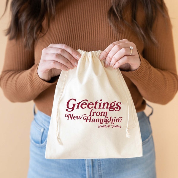 Greetings from New Hampshire - Manchester Wedding Bag - New Hampshire Wedding Favor - Destination Wedding Favors - Concord Wedding Favor Bag