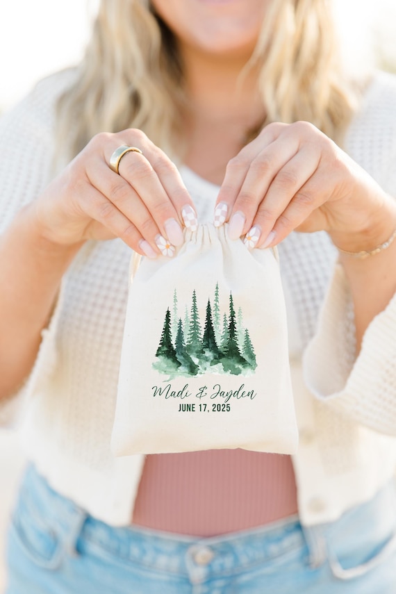 Forest Wedding Welcome Bag - Watercolor Pine Tree Welcome Bag - Hangover Kit Bag - Destination Wedding Bag - Wedding Favors - Welcome Bags