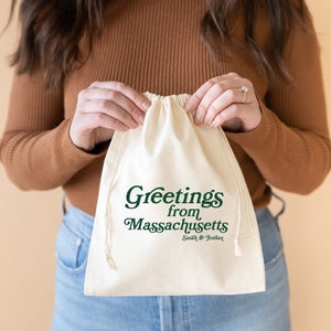 Greetings from Massachusetts - Boston Wedding Bag - Massachusetts Wedding Favor - Destination Wedding Favors - Massachusetts Wedding Favor