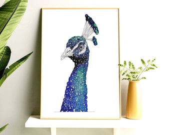 Print - Peacock Portrait --- A4 Poster -