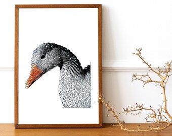 Print - Portrait of a goose --- A4 poster -