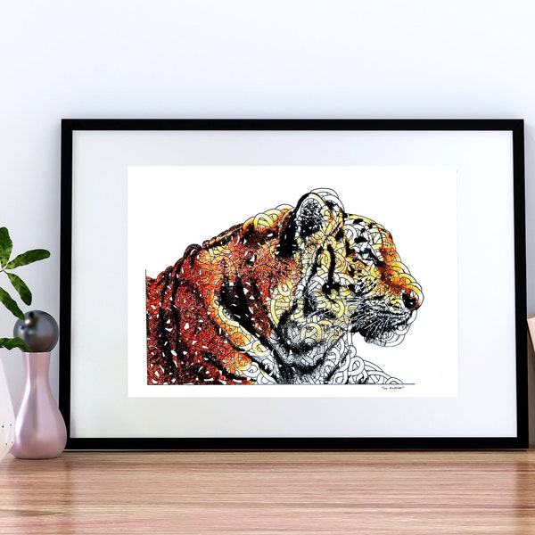 Tigre --- Affiche A4 --- Edition limitée - Portrait animaux - Dessin - Animal art - Géométrique