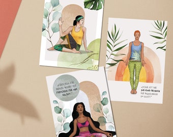 3 Yoga Postkarten Set  - Yoga Pose - Asana Illustration - 3er Set Karten Grußkarten Print Weihnachtskarte