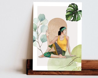 YOGA POSE KARTE - Yoga Postkarte - Asana Illustration Drehsitz Postcard