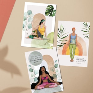 3 Yoga Postkarten Set  - Yoga Pose - Asana Illustration - 3er Set Karten Grußkarten Print Weihnachtskarte