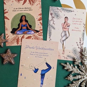 Yoga Weihnachtskarte Weihnachten Karte Postkarte 3er Set  - Yoga Pose - Asana Illustration - Yogi postcard