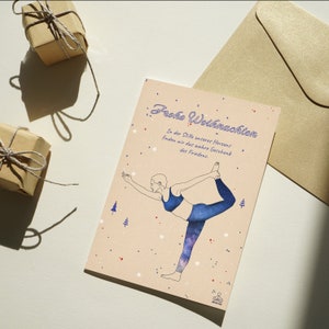 Weihnachten Yoga Postkarte Christmas Karte Grußkarte Yogi Yogakarte Weihnachtskarte Krieger