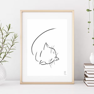 NORMICHE- chat poster illustrazione gatto lineart bianco e nero stampato su carta