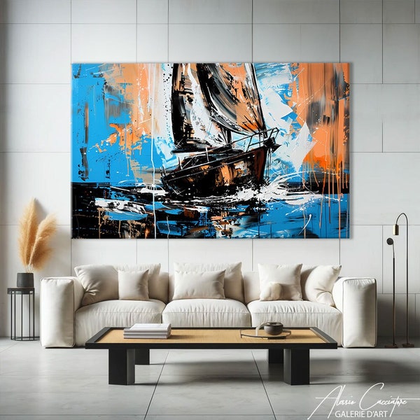 Boat Canvas Wall Art, Abstract Boat Painting, Abstract Ocean Art, Sailboat Wall Art, Coastal Prints, Nautical Decor, Gift For Boat Lovers