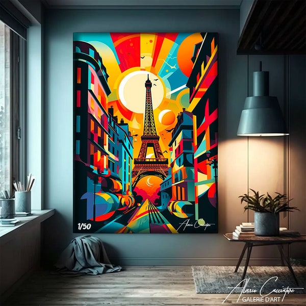 Eiffel Tower Wall Art, Pop Art Canvas Original, Colorful Art Print City, Pop Art Wall Decor, City Prints Wall Art, Graffiti Art Canvas,