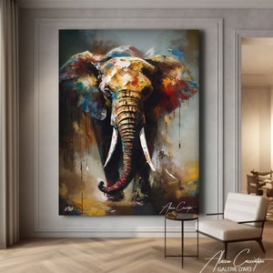 Elephant Wall Decor Over The Bed, Extra Large Wall Art Abstract, Colorful Elephant Painting, Abstract Animal Painting, Oversized Wall Art