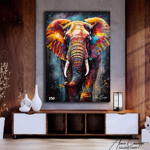 Elephant Print Art On Canvas, Large Pop Art Wall Art, Colorful Elephant Canvas Painting, Pop Art Canvas Print, African Elephant Wall Decor