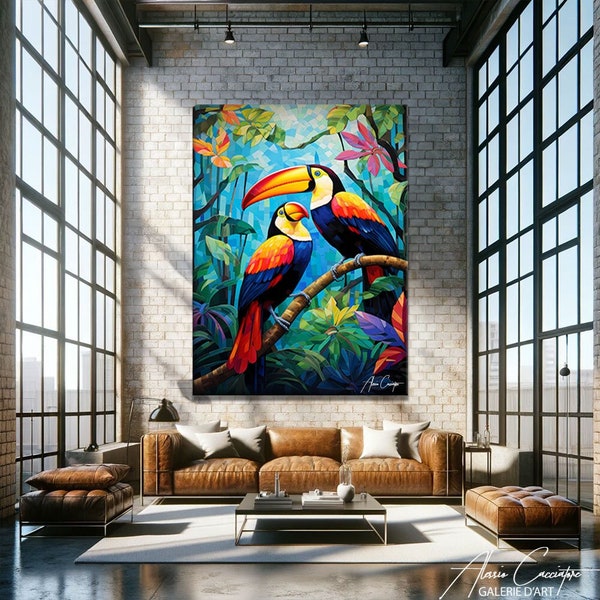 Toucan Wall Art Framed, Birds Wall Art Prints, Exotic Painting Canvas, Toucan Art Print,  Birds Canvas Wall Art, Modern Canvas Art