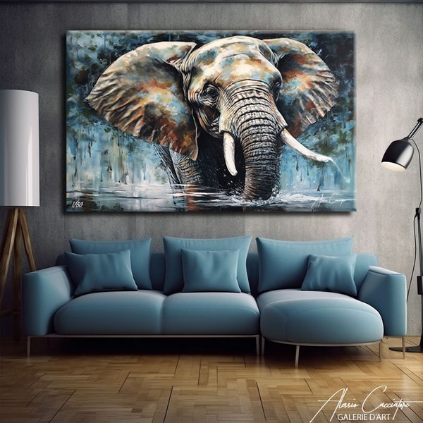 Elephant Art Print Blue, Colorful Elephant Canvas Wall Art, Bedroom Wall Decor Over The Bed, Elephant Watercolor Art, Abstract Wall Prints