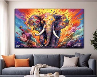 Colorful Elephant Painting, Pop Art Wall Art Animal, Abstract Elephant Art, Pop Art Poster, Elephant Canvas Wall Art, Above Bed Decor Art