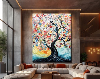 Baum des Lebens Wandkunst Leinwand, Zen-Drucke Aquarell, Baum des Lebens Gemälde Original, Zen-Wand-Kunstdruck, bunte Wandkunstdrucke