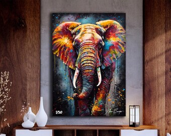 Elefanten-Druckkunst auf Leinwand, große Pop-Art-Wandkunst, buntes Elefanten-Leinwandgemälde, Pop-Art-Leinwanddruck, afrikanischer Elefant-Wanddekor