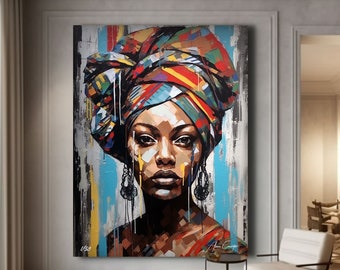 Afroamerikanische Kunstdrucke gerahmt, farbenfrohe Wandkunst, abstrakt, groß, afrikanische Gemälde auf Leinwand, Kunstdruck einer schwarzen Frau, Wanddekoration über dem Bett