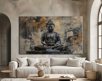 Buddha Canvas Painting, Religious Wall Art Decor, Abstract Yoga Canvas Wall Art, Zen Decor, Spiritual Meditation Gift Men, Buddhism Gift