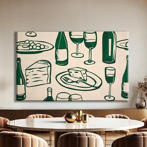 Modern Wine Art Print, Fun Kitchen Wall Art, Bar Decor Prints, Wine Glass Canvas, Cheese Print, Kitchen Decor for Walls, Wine Gifts Funny