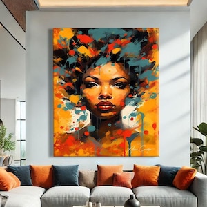 African Wall Art Canvas, African Woman Painting Abstract, African American Art Poster, Anniversary Gift For Him, Wall Art Prints Trendy