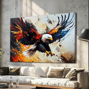 Impresión de águila, decoración de aves para paredes, impresiones de vida silvestre enmarcadas, impresión de pintura de águila, lienzo de arte de pared extragrande, regalos de decoración patriótica
