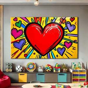 Pop Art Drucke für Schlafzimmer, Herz Wand kunstdruck, Funky Kunstdruck, Street Art Leinwand Wandkunst, Urban Painting, Love Art Print, Überbett Kunst