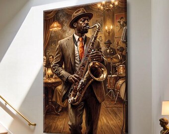 Speakeasy Wall Art Large, Music Art Print Framed, Bar Wall Decor Vintage, Jazz Wall Art Canvas Large, Lounge Decor Rustic