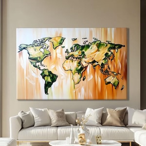Grote wereldkaartprintkunst, moderne kaartprint, wereldkaart wandkunst ingelijst, wanddecoratie boven het bed, reiskaartdecoratie, aardrijkskundecadeaus