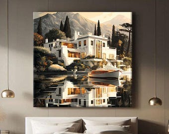 Italian Wall Art Modern, Lake Como Print, Old Money Decor Home, Square Wall Art Framed, La Dolce Vita Print, Mediterranean Art Canvas