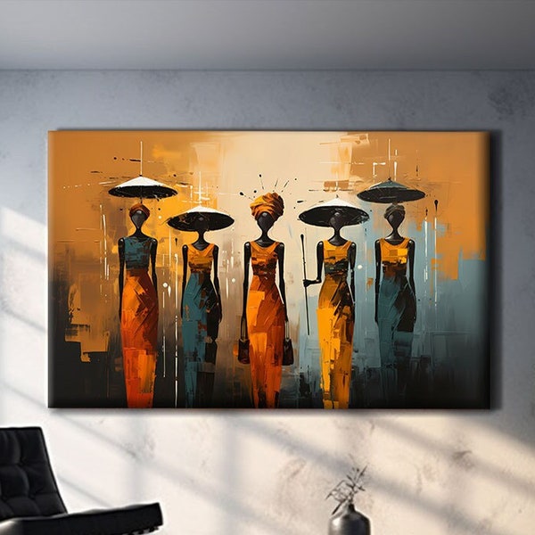 African Women Art Prints, Abstract African Print Art, African Women Wall Art, African Painting On Canvas, Oversized Wall Art, Above Bed Art